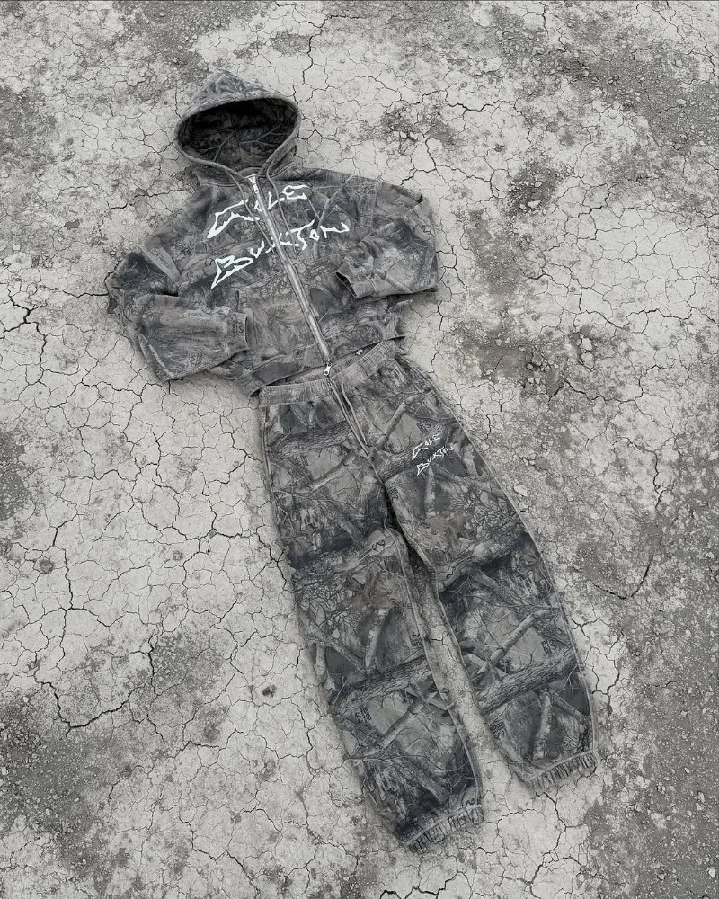Akimboclub Hoodie Two Piece Set Camouflage Digital Print Hooded Men Clothes Sweatshirts Drawstring Casual Sports Pant Streetwear 250303