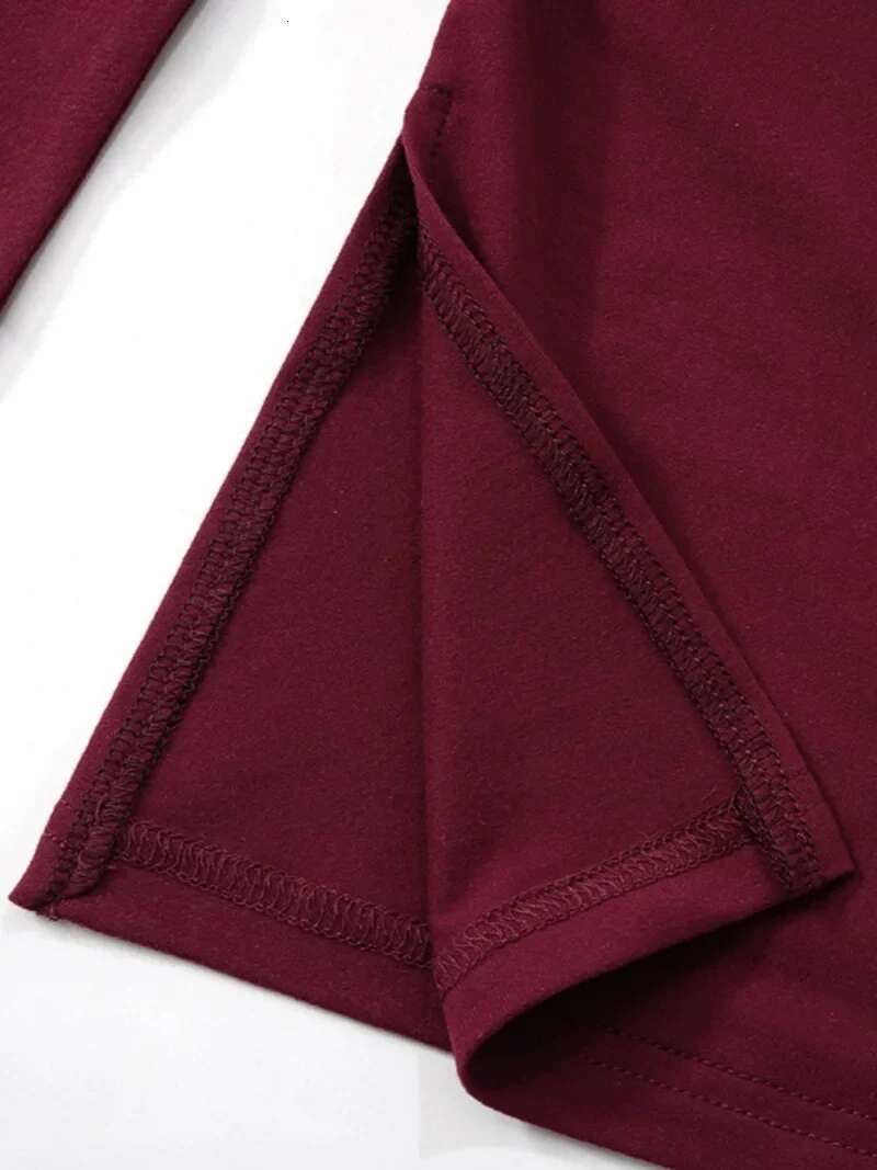 Wine Red T-Shirts For Women 2025 Spring Long Sleeve Split Slim Fit Tee Shirt Female Clothing Y2k Tunics Crop Tops Streetwear