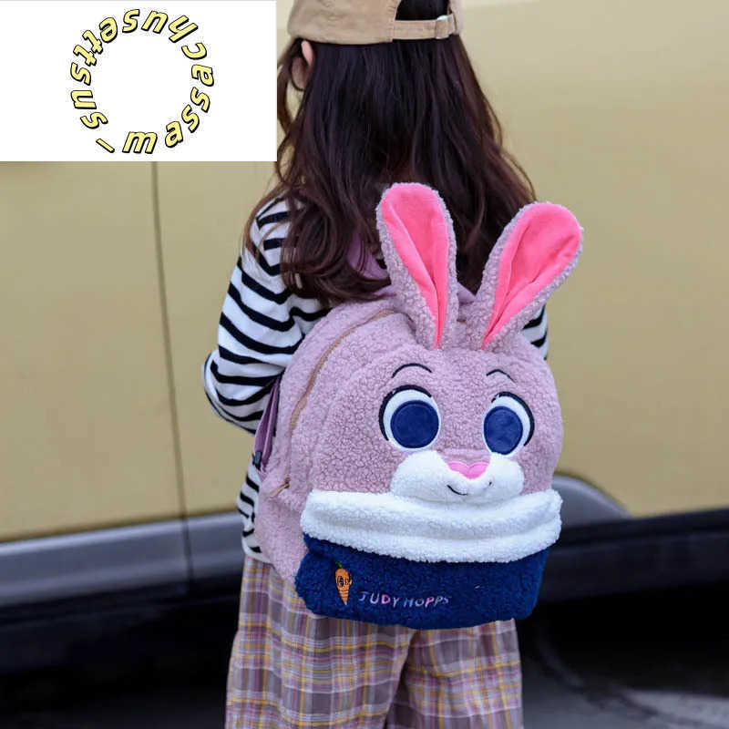 Backpacks 2024 New Childrens Bag Cartoon Cute Fox Rabbit Plush Backpack for Boys and Girls Kindergarten Bag Y250305TI07