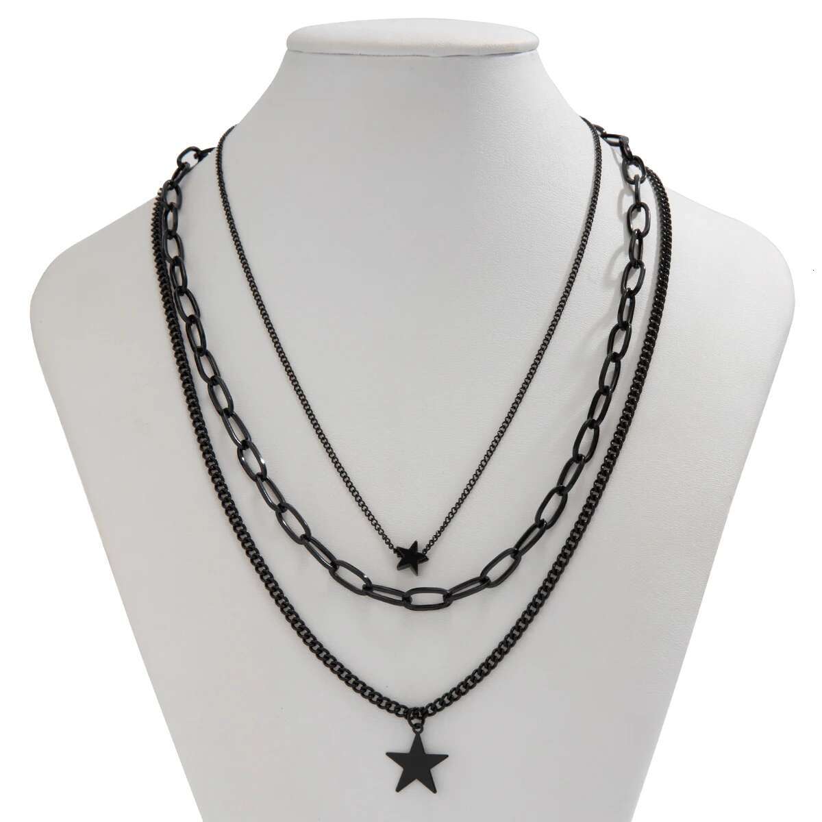 Lacteo Trendy Star Charm Necklace for Men Multilayer Pendant Choker Hip Hop Neck Chain Jewelry Rock Collar Street Daily New