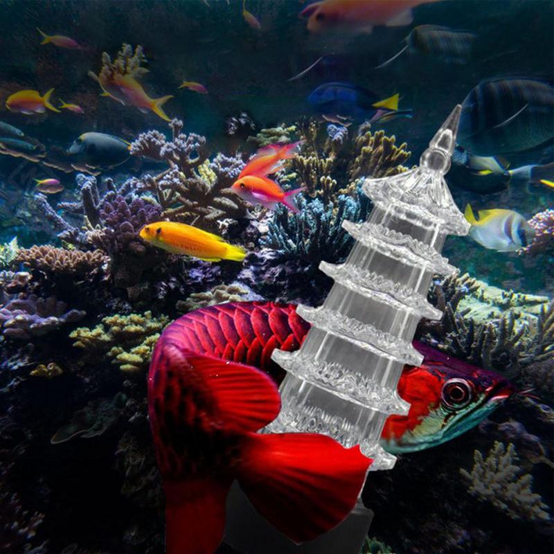 Aquarium Fish Tank Decorations Glowing Effect Pagoda Shape Landscaping Colorful Underwater Lamp Simulation Fish Tank Decorations