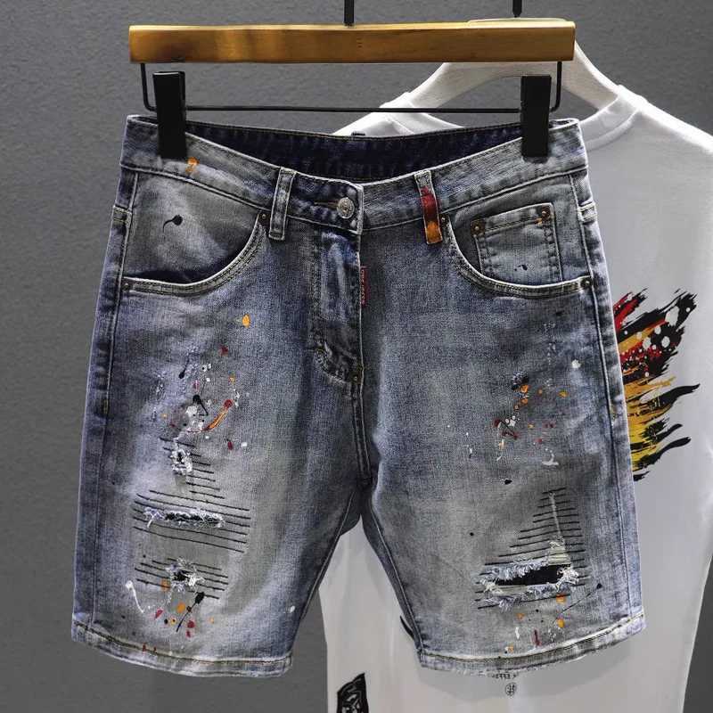 Short Jeans Pants for Men Multi Color Graphic Man Denim Shorts Original Thin Distressed Xl Retro Streetwear Jorts New In RudeT250305