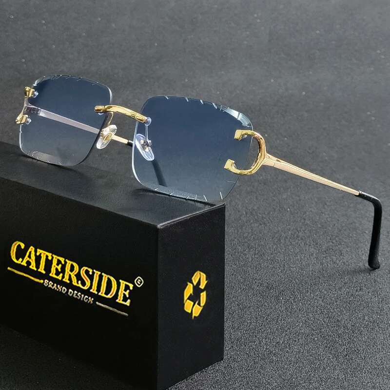 Caterside Rimless Gradient Square Sunglasses Man Dia Cupronickel Frame Sun Glasses Punk Women Small Frameless Eyewear UV400
