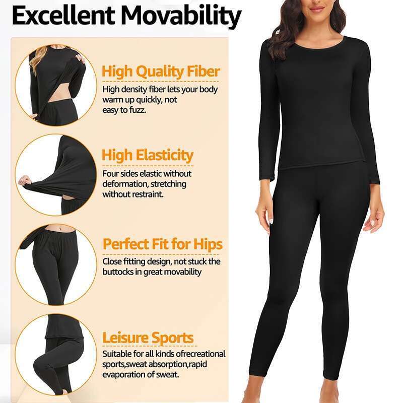 For Thermal Women Long Johns Base Layer Cold Weather Top Bottom Women's Underwear Set KLMY 's
