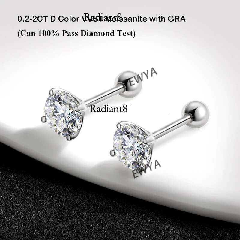 EWYA 4 Prong 0.2-2ct D Color Moissanite Screw Earrings for Women Wedding Fine Jewelry S Sier Dia Earring Ear Studs Gift