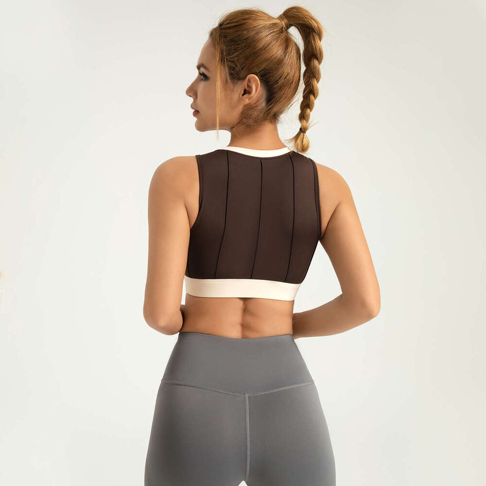 Special Zone Vertical Pattern Color Blocked Yoga Bra High Strength Shockproof Fixed Thin Sports Underwear KLMY