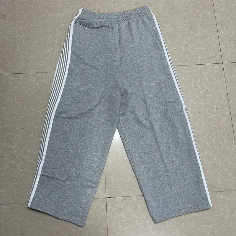 25SS Butterfly Embroidery AWGE Wide Leg Pants Men Women Grey Pure Cotton Oversized Striped Sweatpants 250304
