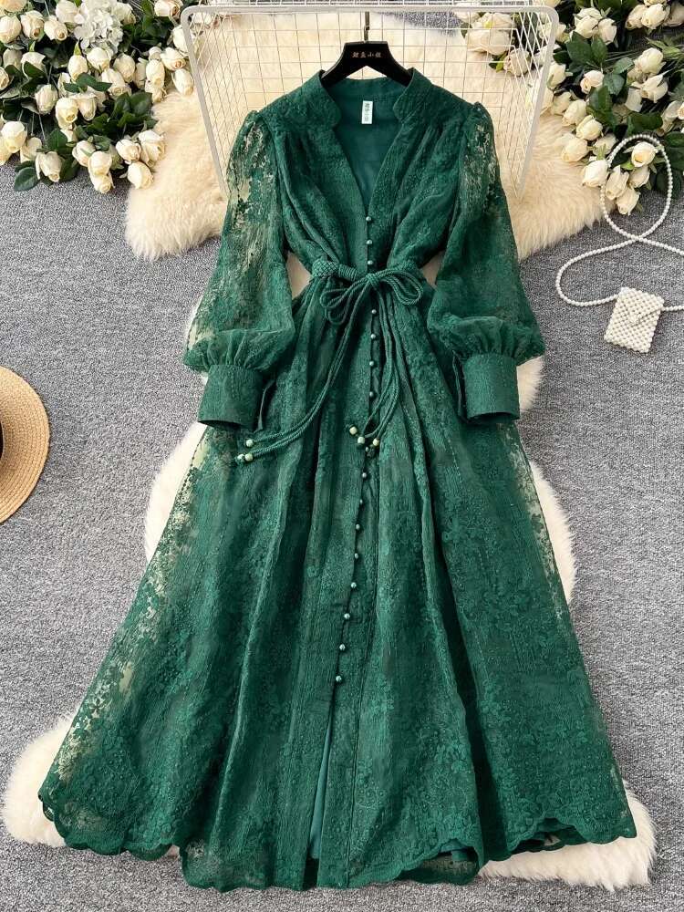 France Elegant Vintage High End Evening Women Embroidery Sashes Long Party Dress Female Casual Fit Chic Clothing