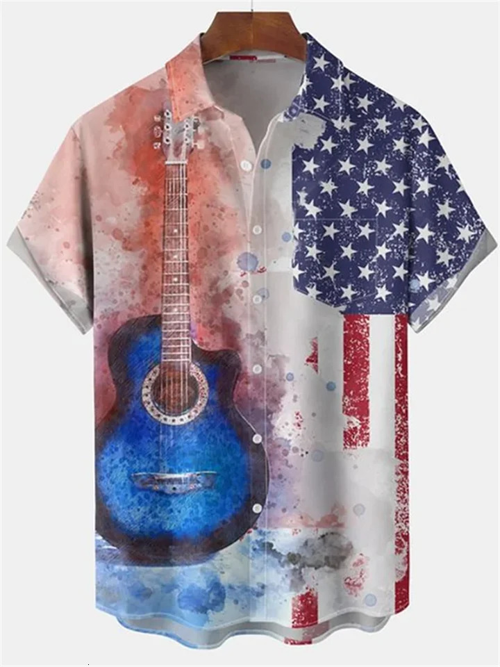 Linen mens fashionable casual shirt short sleeved top 3D printed pattern clothing 2024 Hawaii social highend 250227Z