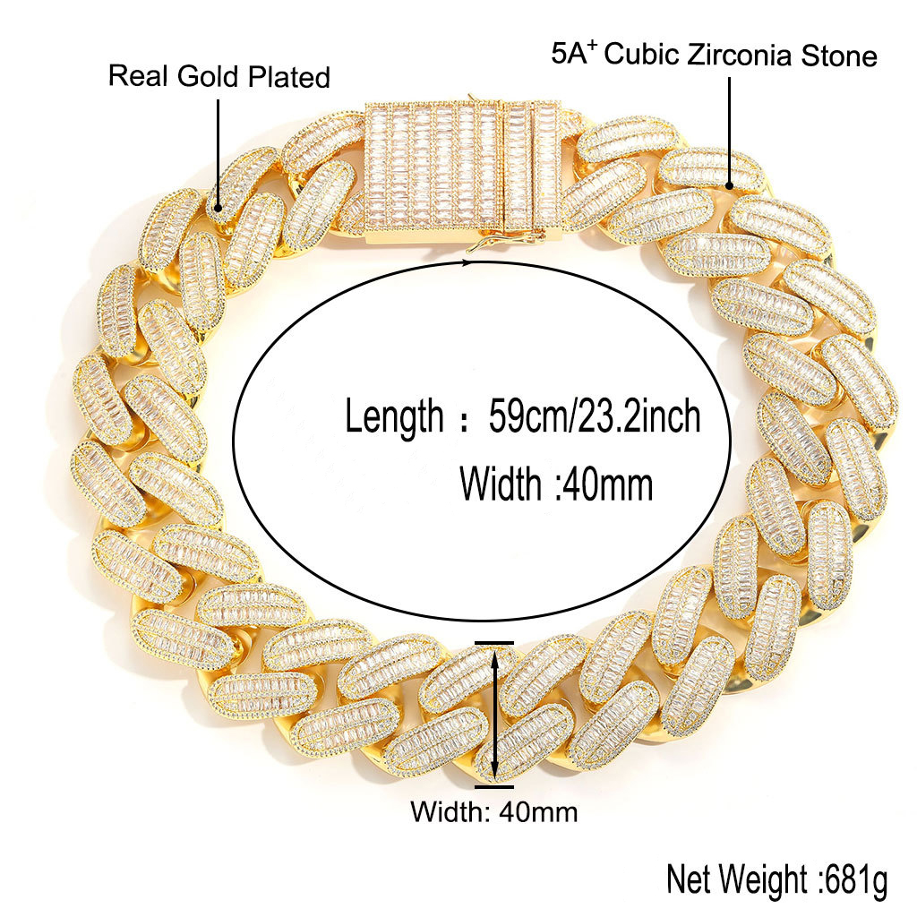 Heavy Duty Men's 40mm Cuban Link Necklace Featuring Premium 5A Cubic Zirconia & Genuine 18k Gold Plate Finish