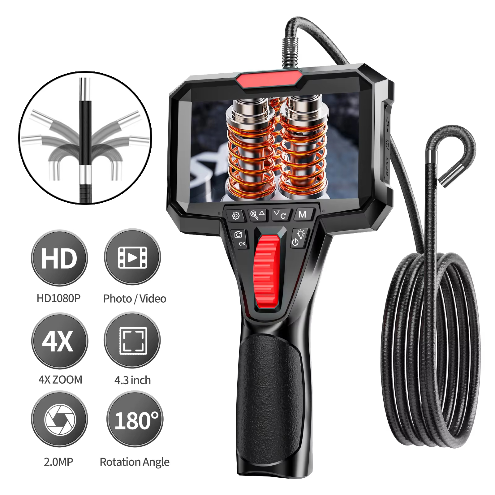 Two Way Articulation Borescope 1080P HD Steerable Endoscope Camera 4 3INCH LCD Monitor For Wall Engine Hole Camera