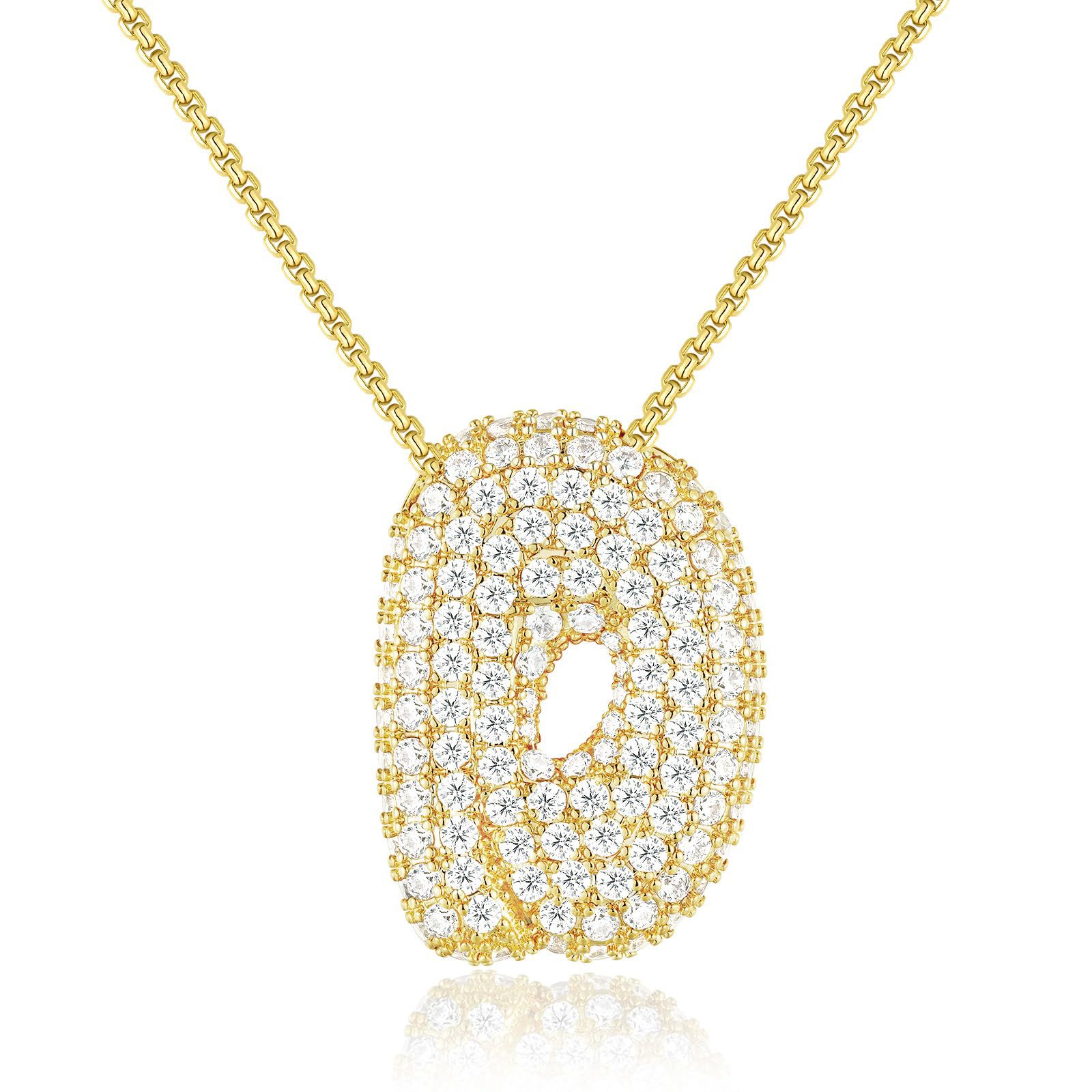 18k Gold Cubic Zircon English Letter Necklace Fashion Chunky Bubble Initial Pendants Gold Chains for Woman Man Fine Jewellry