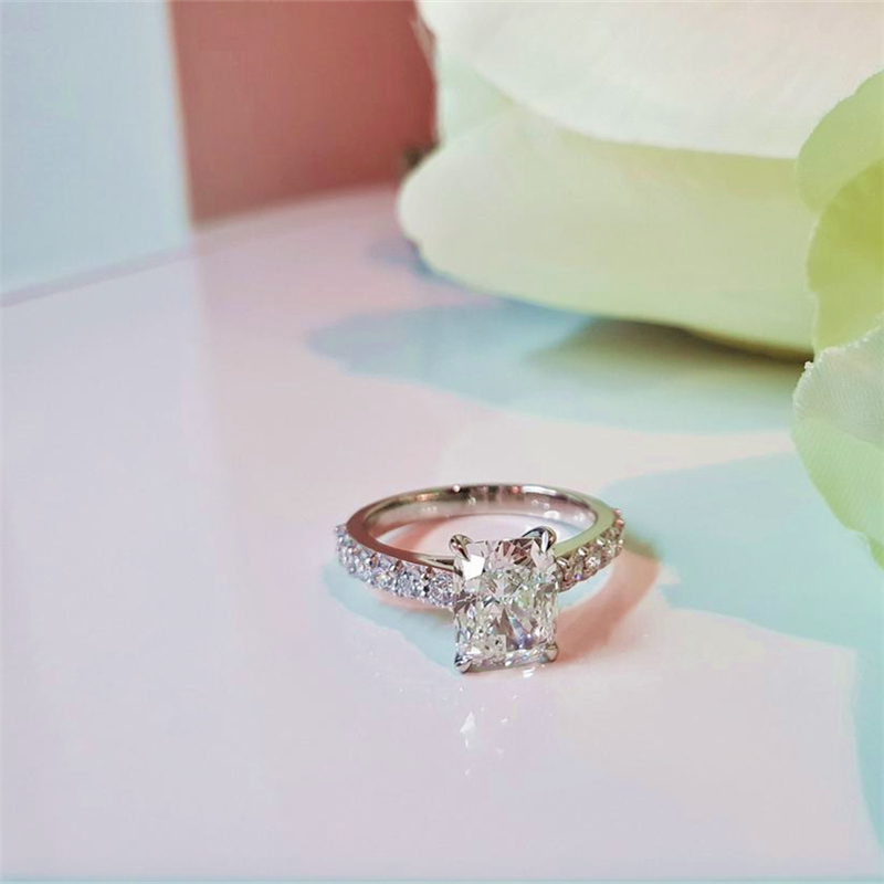 Jewelry 2.0CT E VS1 IGI Certificate Cushion Cut Lab Grown Diamond Engagement Ring Half Pave Wedding Ring For Women 18K Solid Gold