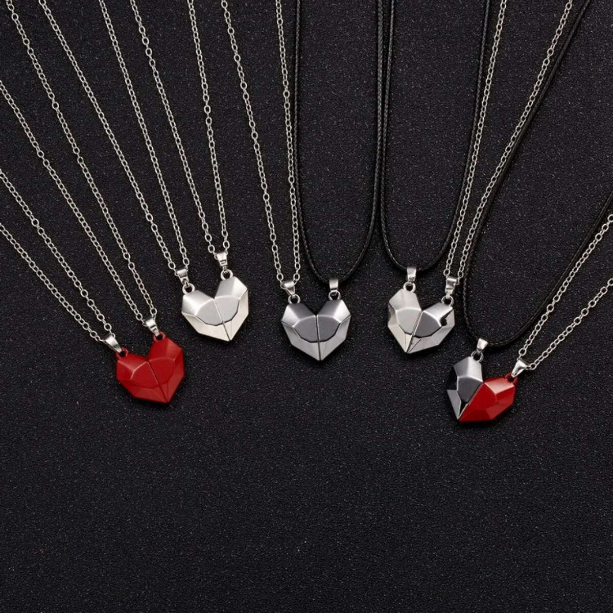 2Pcs Magnetic Heart Couple Necklace Women Valentine's Day Sweater Chain For Best Friend Lovers Wedding Party Gift Jewelry
