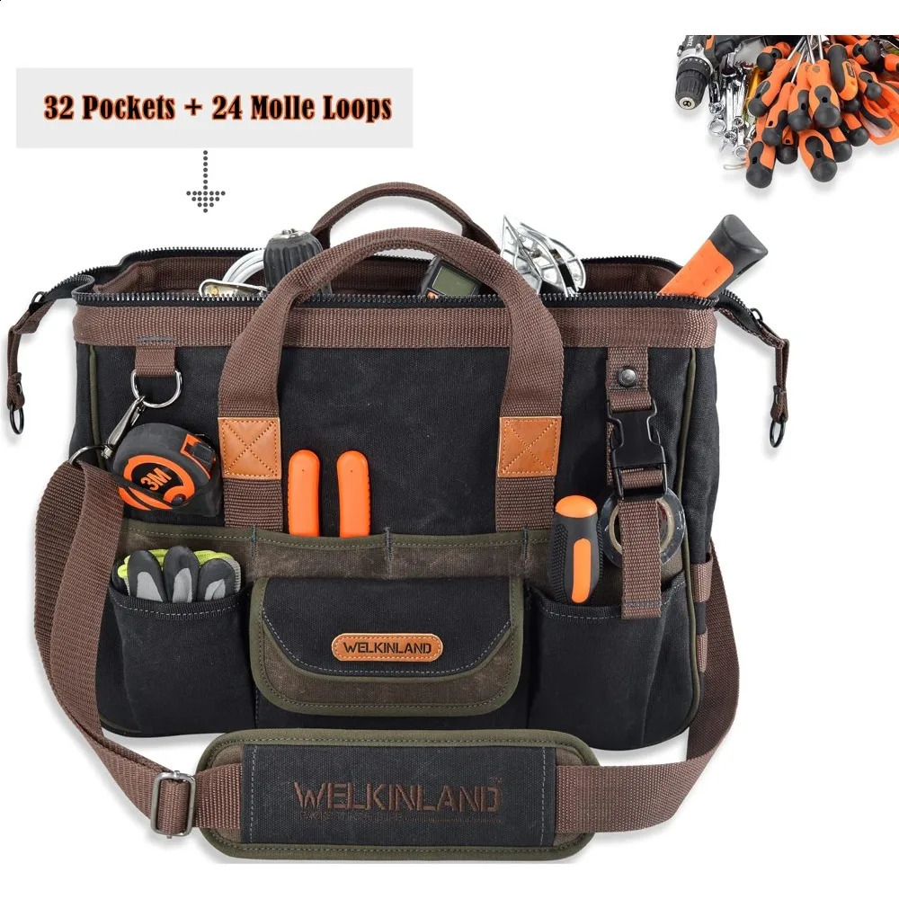 Ship from US 32Pockets Waxed Canvas tool bag HeavyDuty Electrician HVAC bag16 Tool organizer 250305FBB