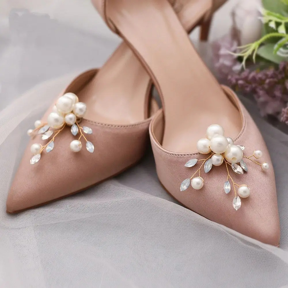 1PC Removable Wedding Shoes Decorations Bag PendantBrooch Crystal Pearls Charm Buckle Handmade Alloy Flower Shoes Clip 250218