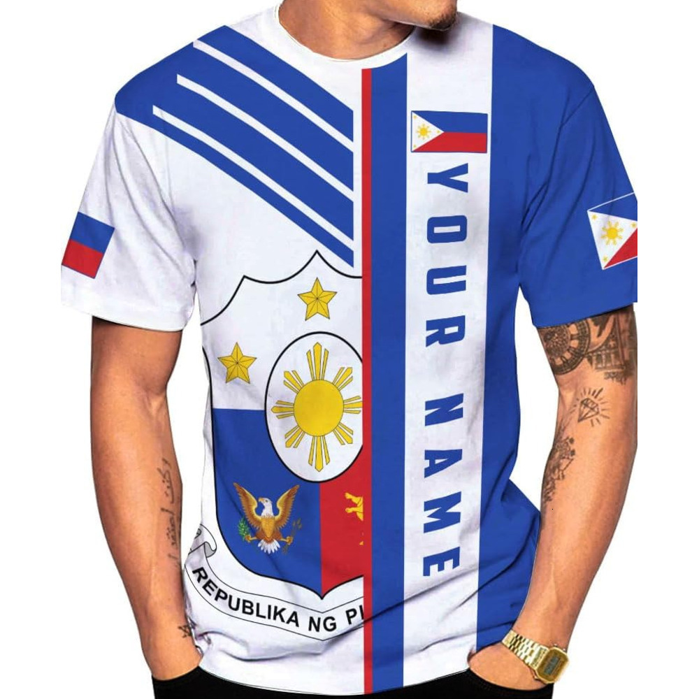 Mens T shirt Personalized Name Philippines Shirts 3D, Filipino Flag Pride Shirt Philippines Shirt Flag Tshirt for Men 11 tee Casual tops summer