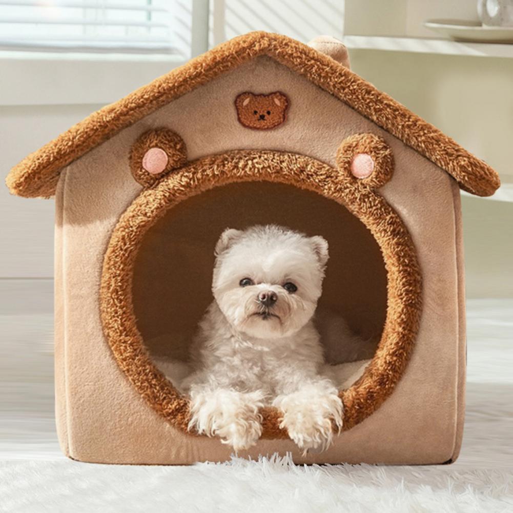 Cartoon Bear Dog House Cozy Cartoon Bear Pet Bed Cave with Removable Cushion Pillow for Indoor Cats Dogs Winter Warm for Kittens