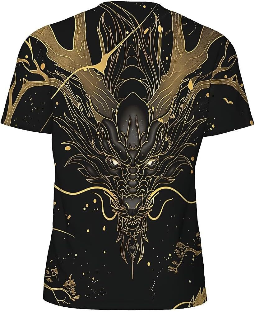 Mens T shirt Men's Novelty T-Shirts Graphic 3D Print Short Sleeve Summer T-Shirt Golden Lines Dragon tee Casual tops summer clothes Dragon patter