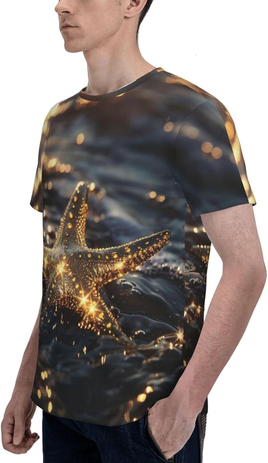 Mens T shirt Starfish 3D Printed T-Shirt for Men & Women - Golden Starfish Graphic Soft Comfort Casual Tee tee Casual tops summer clothes