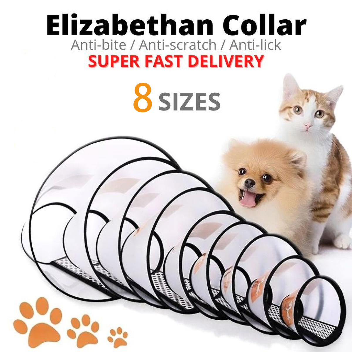 8SIZE Elizabeth Collar Dog Cone Collar E Collar Cat Cone Dog Collar Pet Head Cover Kolar Kucing Koler Leher Kucing