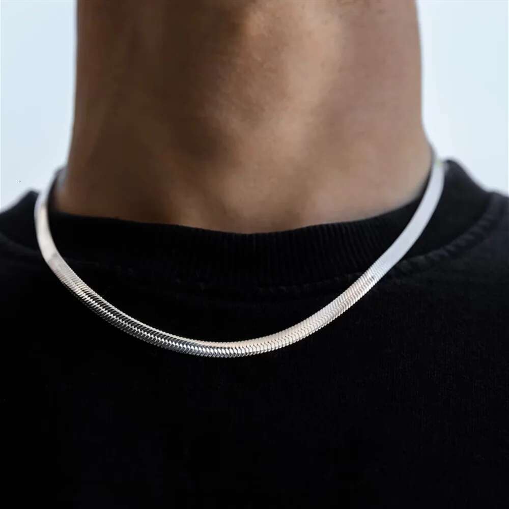 Hip Hop Snake Chain for Men New Fashion Stainless Steel Sier Color Necklace Jewelry Accessories Party Gift