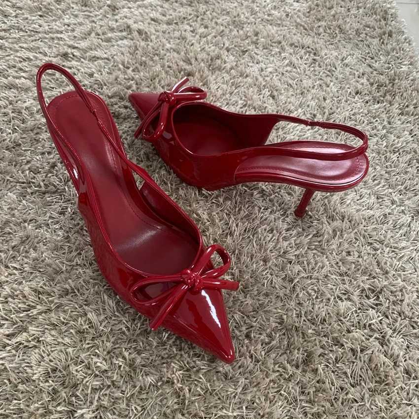 2025 New High H Wen Weddings Bridal Shoes Bow Decorated With Shallow Pointed Toe Elegant Slingbacks Ladies Pumps Y250304