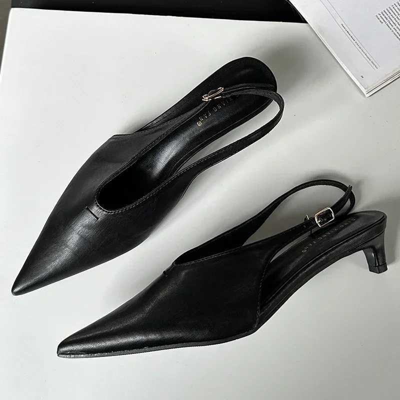 SEXY Pointed Toe Low H Sandals Womens Shallow Elegant Slingback Sandals Womens Summer Designer Dress Womens Pumps Y250304