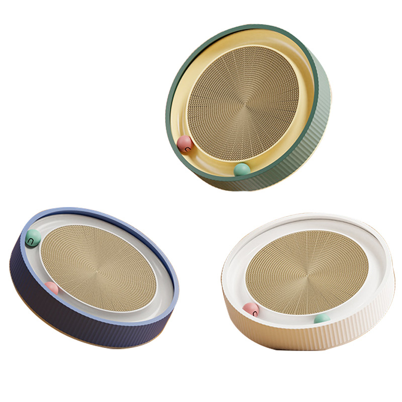Round Cat Scratching Board with Ball Multi Function Toy Cat Scratcher Funny Sharpen Nails Scraper Can Replace Nest for Cats