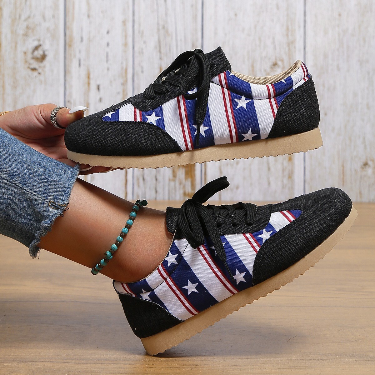 Five pointed star new commuting pattern 2025 plus size blue and white summer casual women's single shoes comfortable ddmykukumalu