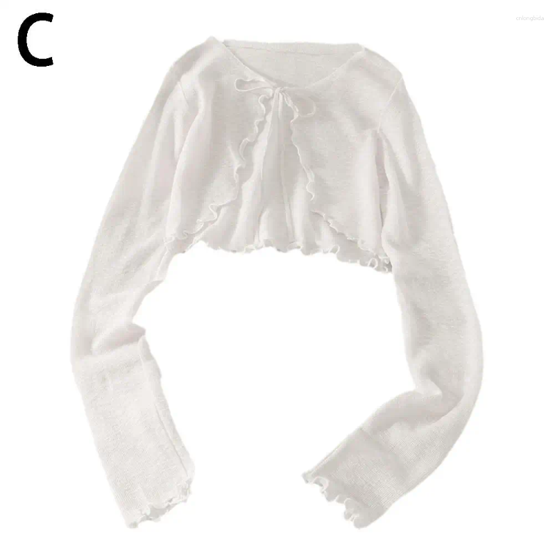 Womens Knits Summer Women Thin Sunscreen Cardigan Lace-up Knitwear Tops Female Korean Style Lantern Sleeve Short Coat Casual Sun Protected
