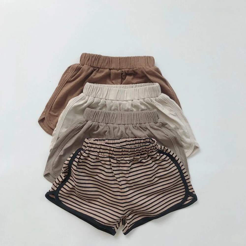 2025 Toddler Boys Girls Shorts Clothes Solid Striped Elastic Kids Short Pants Casual Korean Style For Teenager Children Leggins 250304