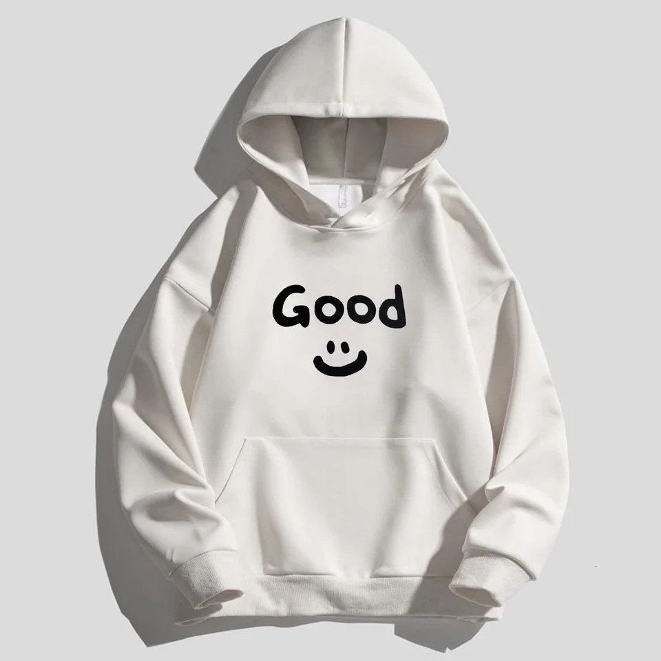 320 Of Grams Heavy Cotton Good Smiling Face Printed Vintage Hoodie Oversized Hip Hop Mens Womens Tops 250304