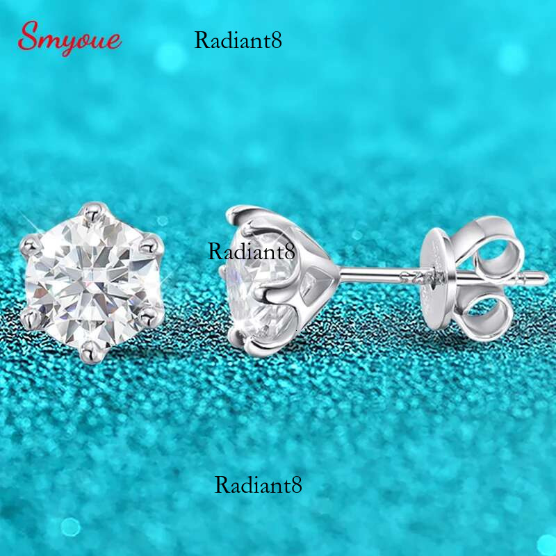 Smyoue Certified 0.2-2ct D Color Moissanite Stud Earrings for Women White Gold Sterg Sier Brilliant Lab Dia Earring