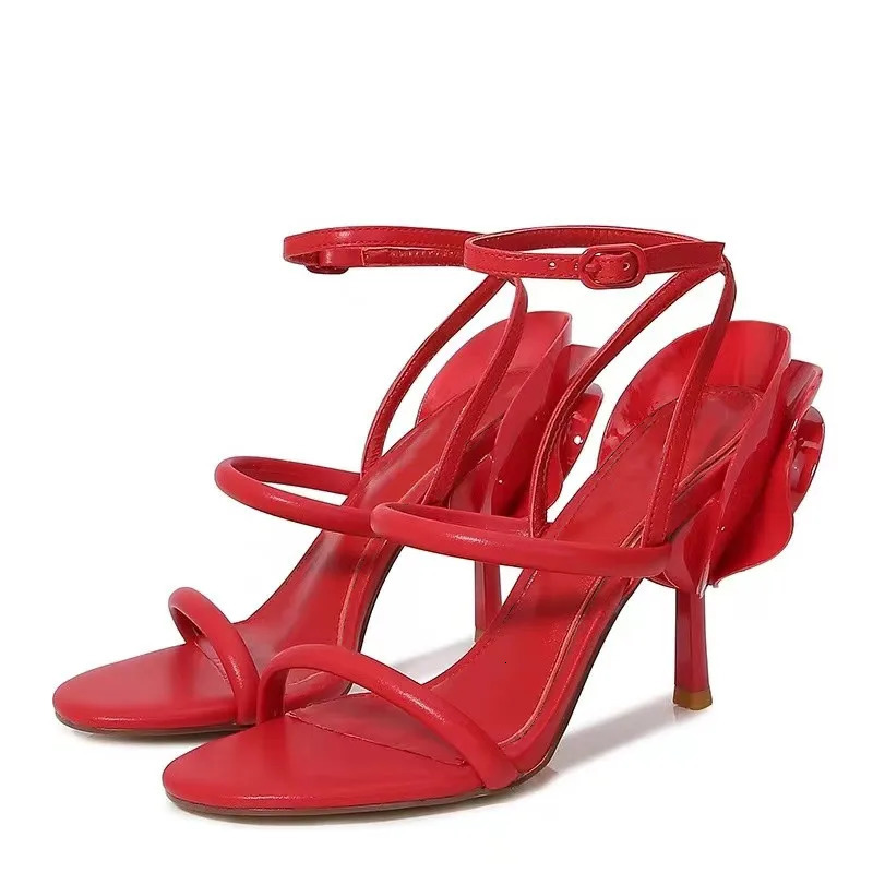 Summer Fashion Flower Decor High Qualtiy Leather Women Gladiator Sandals Shoes Sexy Narrow Band Thin High heels Party Shoes 250228