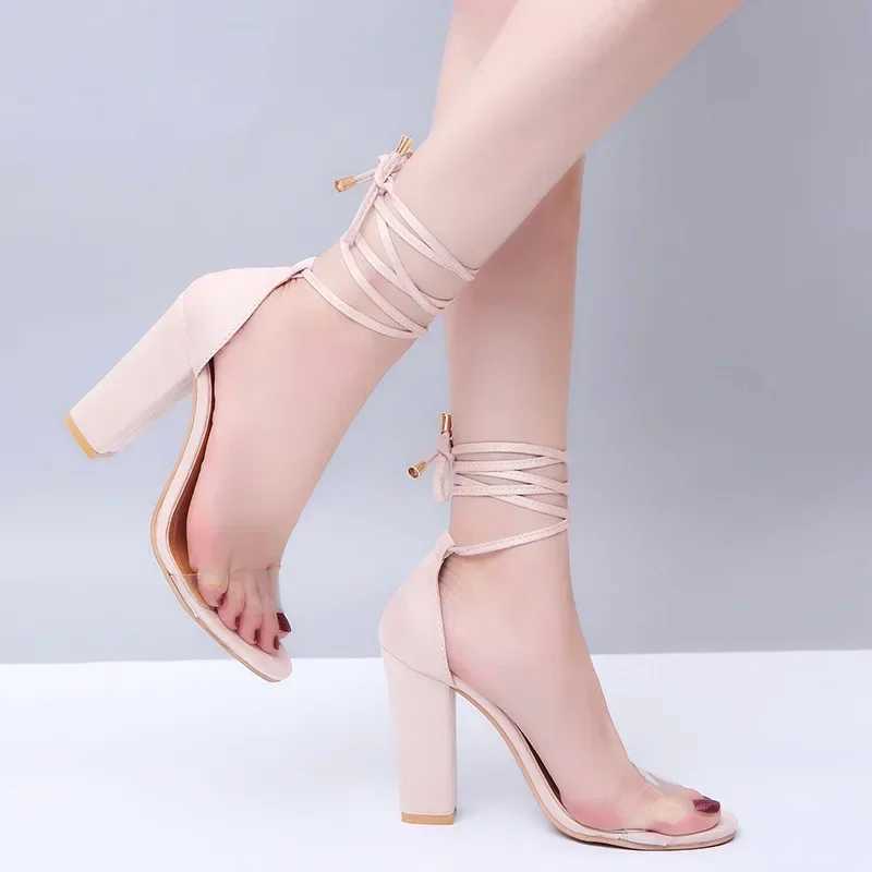 Summer Chunky High Heel Women Sandals Sexy Transparent Band Ankle Strap Winding Sandals Club Party Shoes Cross-tied SandalsXJ2500305