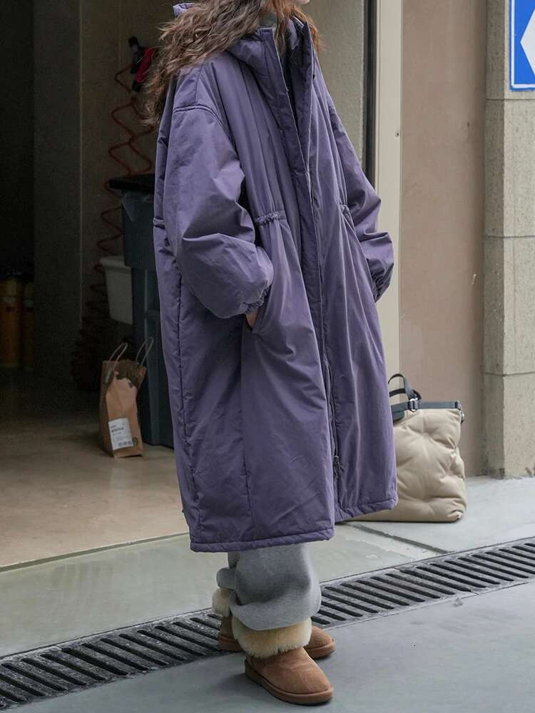 hoodie Purple Big Size Cotton-Padded Coat Long Sleeve Loose Fit Women Parkas Fashion Tide New Autumn Winter jacket