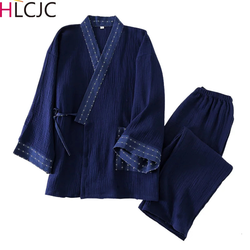 Mens Kimono Home Suits Long-sleeved Trousers Suits for Autumn and Spring Pijamas for Men Cotton Crepe Pajamas for Men 250304