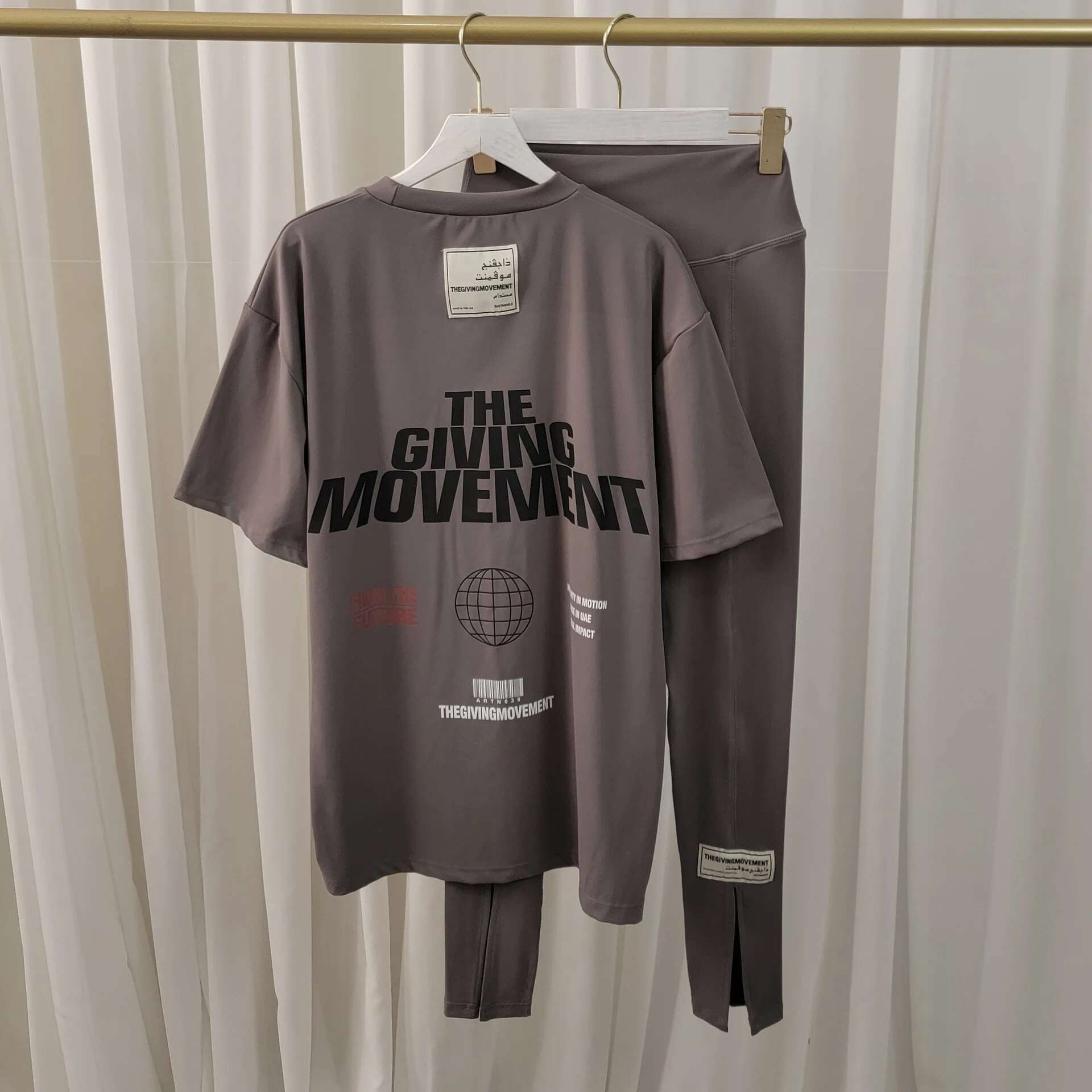 THEGIVINGMOVEMENT Lady Casual Tshirts Leggings Suits TGM Yoga Pants And Tee 2 Piece Sets For Women 2024Ss New
