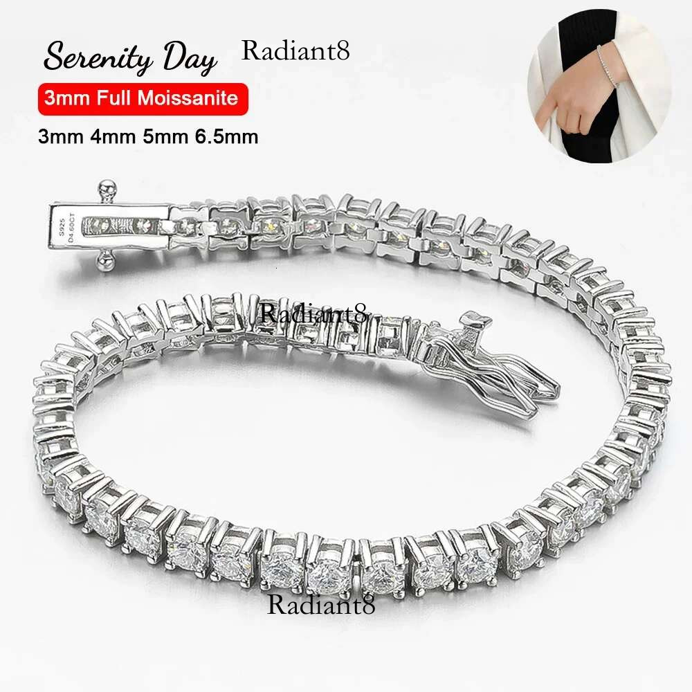 Serenity 3mm 4mm 5mm 6.5 D Color VVS1 Moissanite Tennis For Women Man Anniversary Gift S Sier Bracelet Hand Chain
