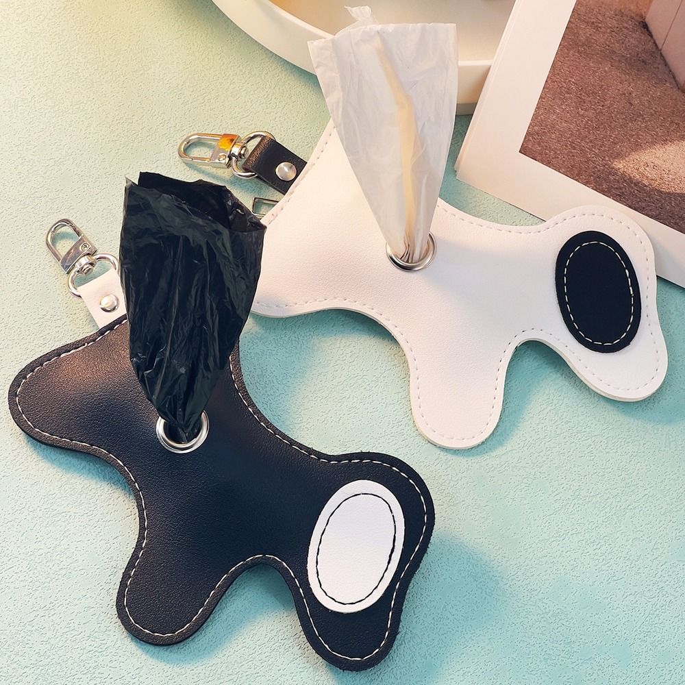Leather Dog-Shaped Pet Poop Trash Bag Travel-Friendly Hanging Dog Poo Bags Dispenser with Buckle Pet Waste Bags Organizer