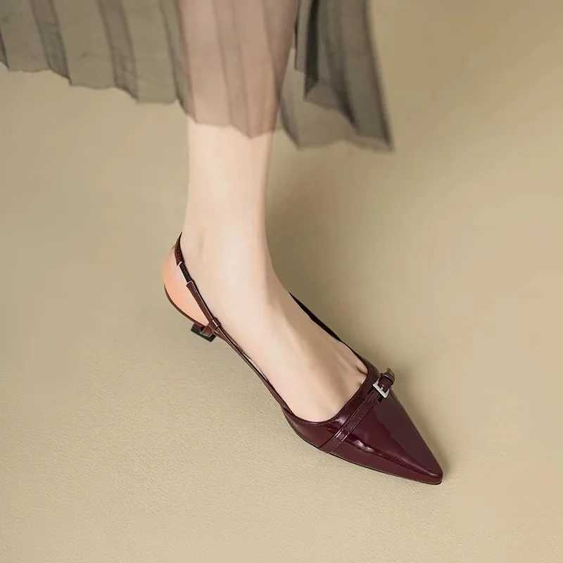 French style pointed patent leather toe cap sandals for wen 2025 new fairy style versatile slim heel empty sandals Y250304