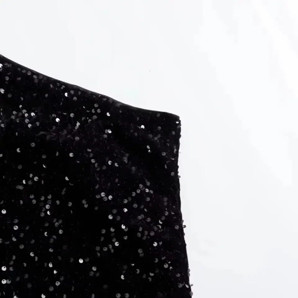 TRAF one shoulder long dress for women sparkling sequins backless sexy evening party vest ultrathin pleated edge summer 250304