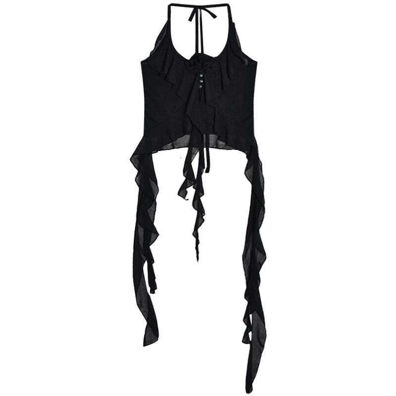 Camis Halterneck Women Ruffles Design Unique Sexy Spicy Girls High Street Popular Ins Korean Fashion Solid Attractive Top