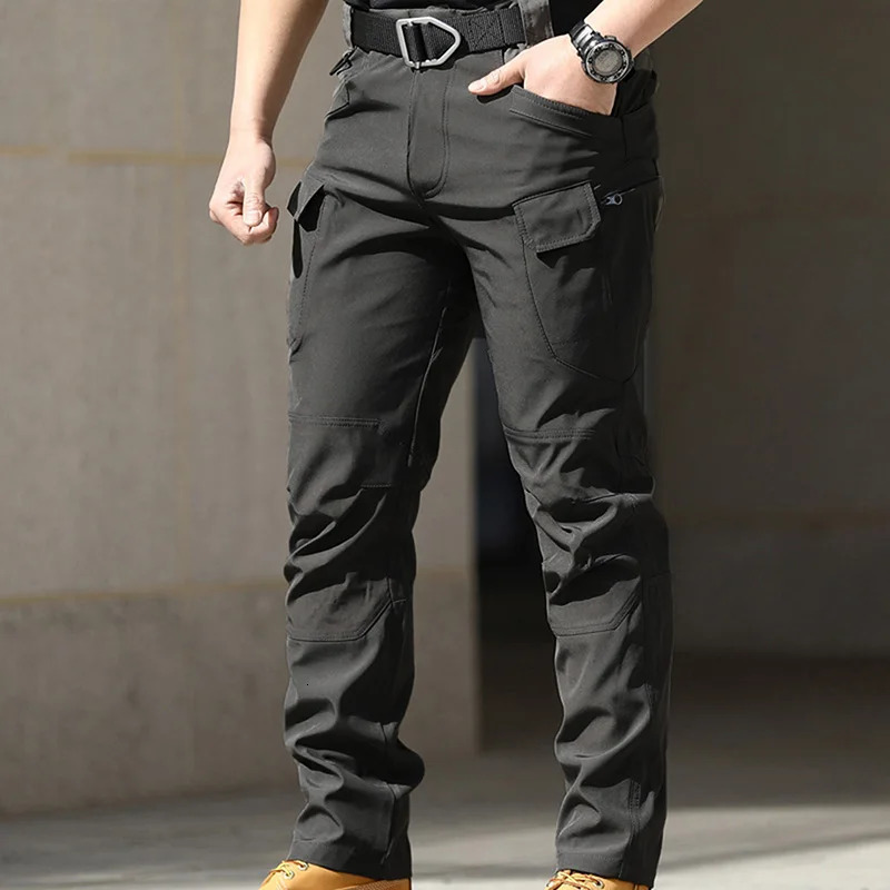 Men Fashion Cargo Pants Solid Color Multi-Pockets Waterproof Trousers Fall Casual Jogger Pants Sweatpants 250304