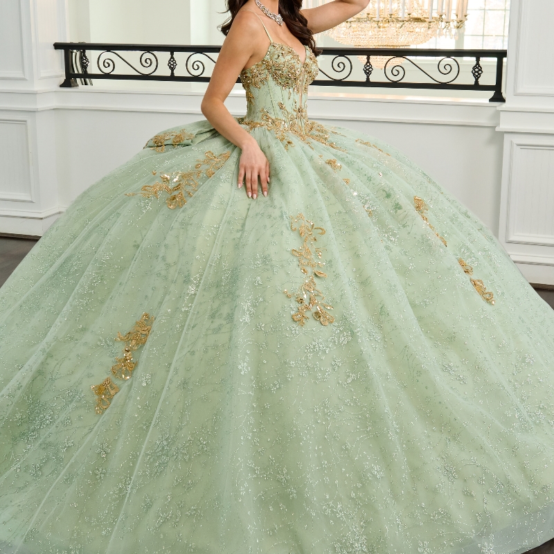 Mint Green Shiny Quinceanera Dresses Ball Gown Spaghetti Strap Applique Lace Beads Corset Tull Party Birthday Sweet 16 Vestidos 15 Anos