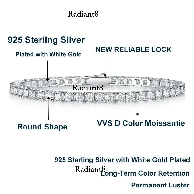 Tezzc 3-6.5mm New Style Full Moissanite Tennis Bracelet S Sterg Sier with GRA Dia Bracelets for Women Man engagement