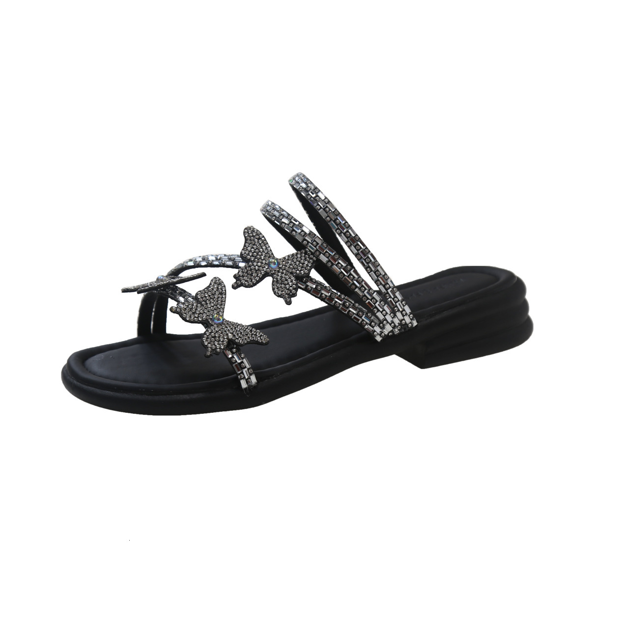 2025 New Exquisite Women's Summer Outdoor Flat Shoes Designer Women's Butterfly Water Diamond with Skirt Sandals Trendy Slippers