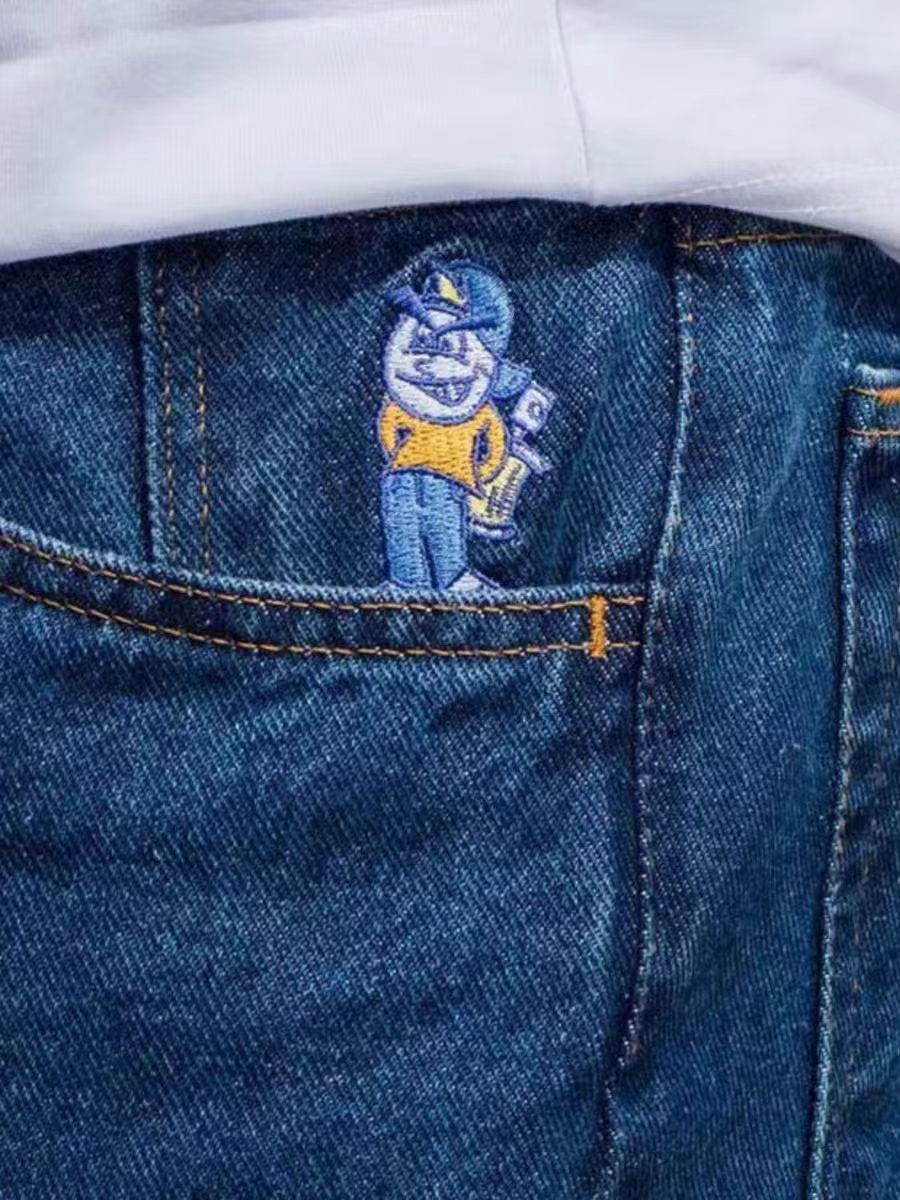 Men's Jeans Streetwear Polar Big Boy Y2K Harajuku Hip Hop Cartoon Embroidery Retro Blue Baggy Pants Mens Womens Wide Leg Trouser
