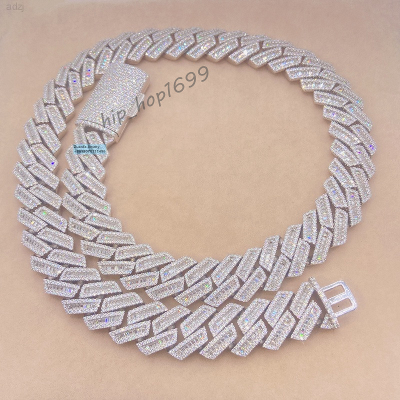 Buss Down 18mm Heavier Big Guy Cuban Jewelry Solid Silver Vvs1 Baguette Moissanite Miami Cuban Chain